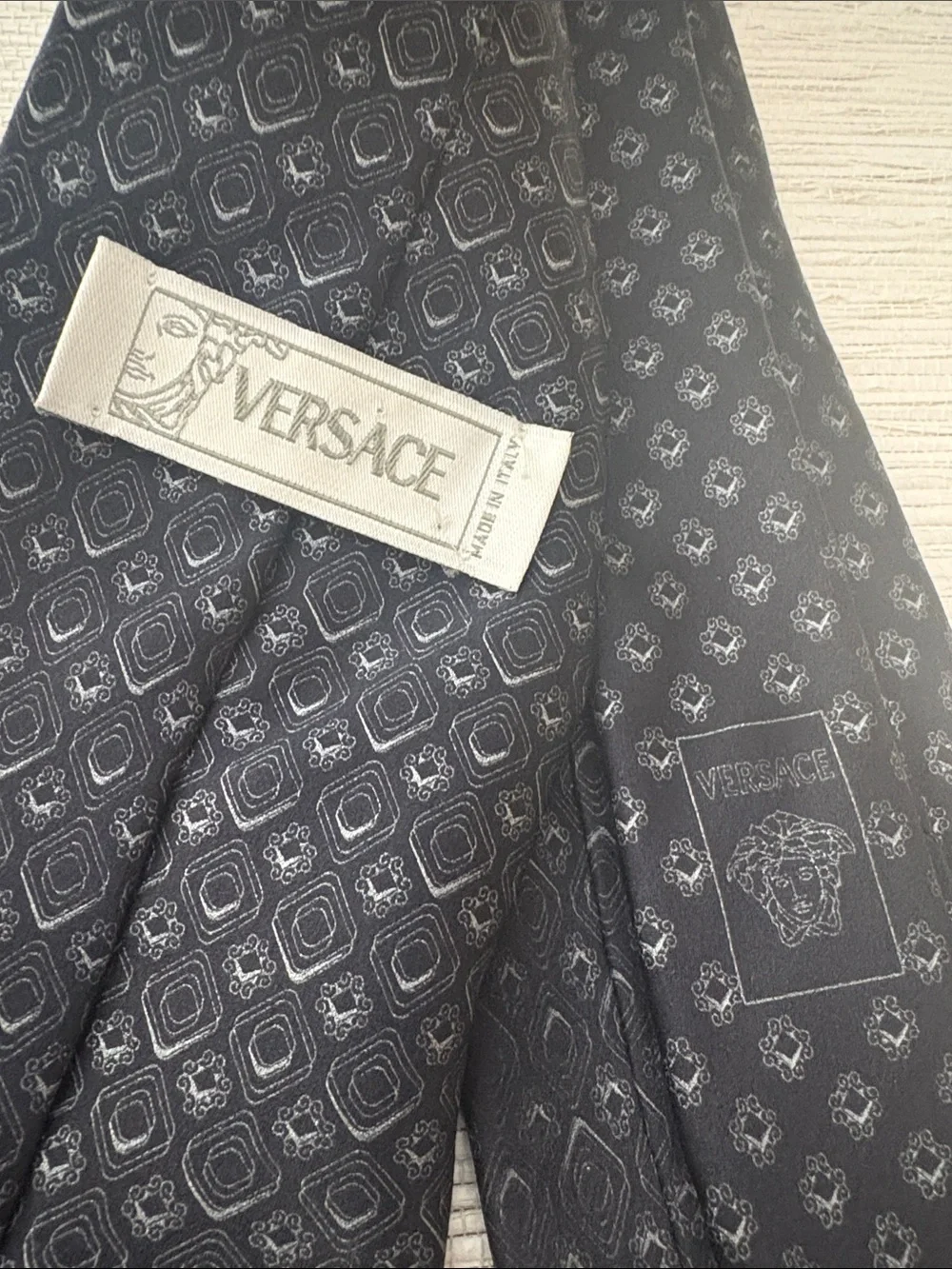 Versace Black Geometric Silk Tie